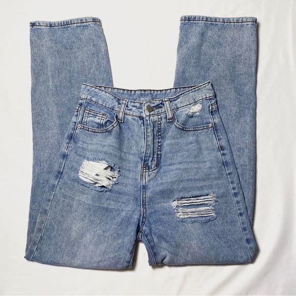 ROMWE High Waisted Distressed Wide Leg Jeans - Picture 1 of 3